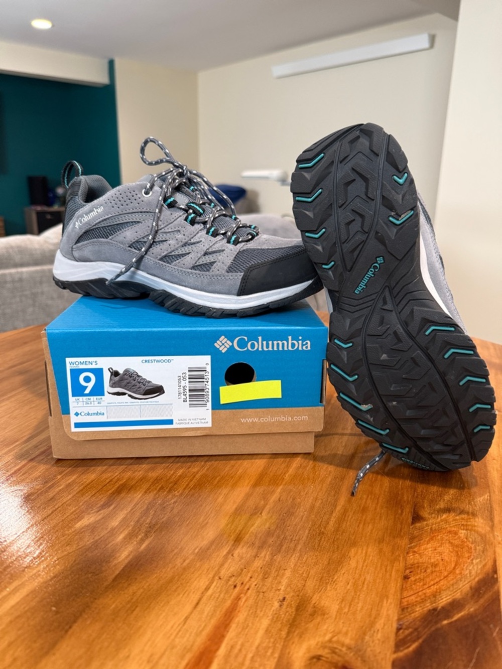 Columbia Women's Gray Lace-Up Hiking Boots with Teal Accents